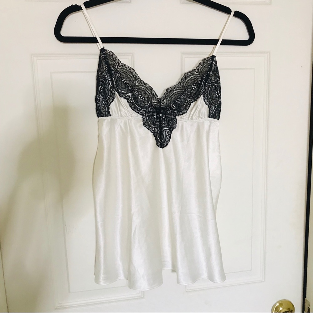 VS white satin lingerie top with black lace - Picture 2 of 8